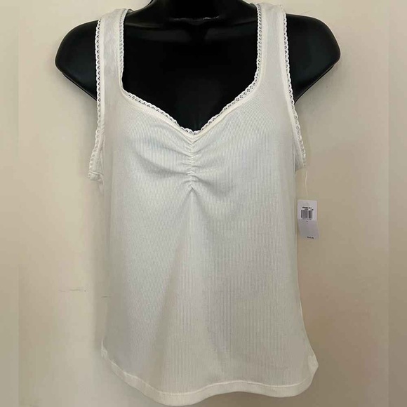 Tops - White Sleeveless Top with Lace Trim